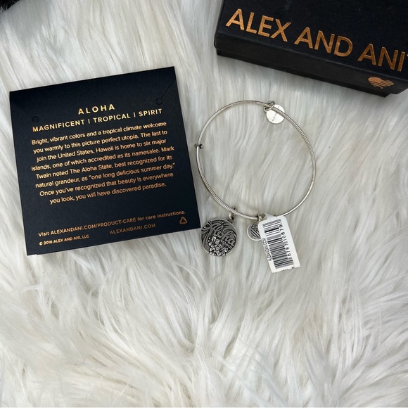 Alex and Ani Rafaelian Silver Aloha Hawaii Charm Bangle Bracelet - Picture 2 of 4